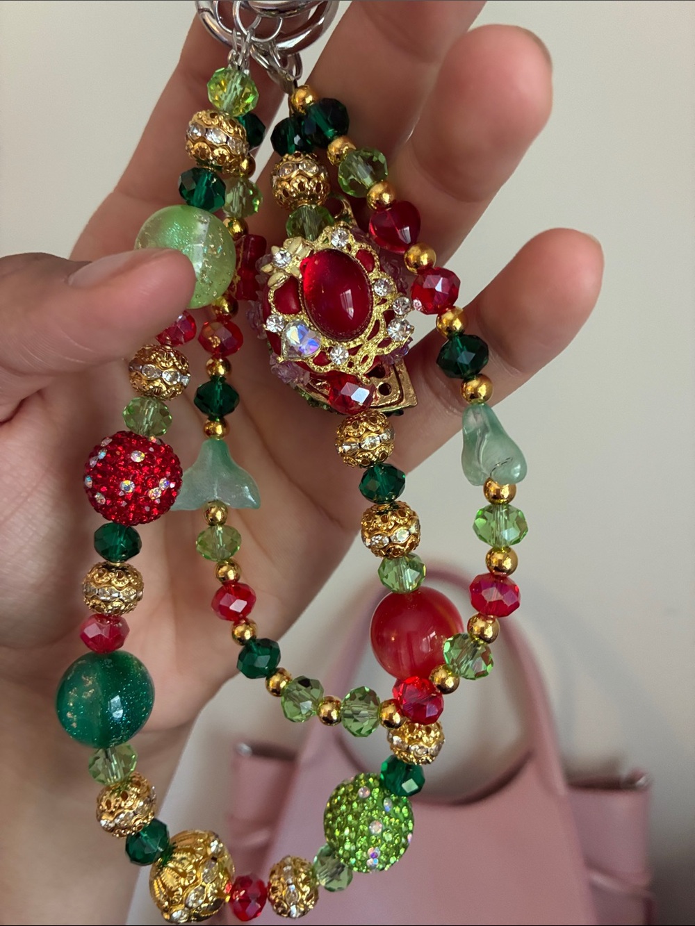 Green and Red Crystal Watermelon Beaded Bag Chain - Picture 3 of 3